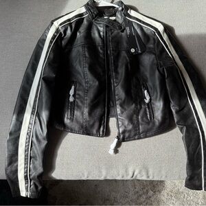 YoungLA Black Leather Jacket with White Accents
